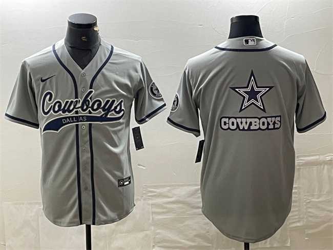 Men%27s Dallas Cowboys Gray Team Big Logo With Patch Cool Base Stitched Baseball Jersey->dallas cowboys->NFL Jersey